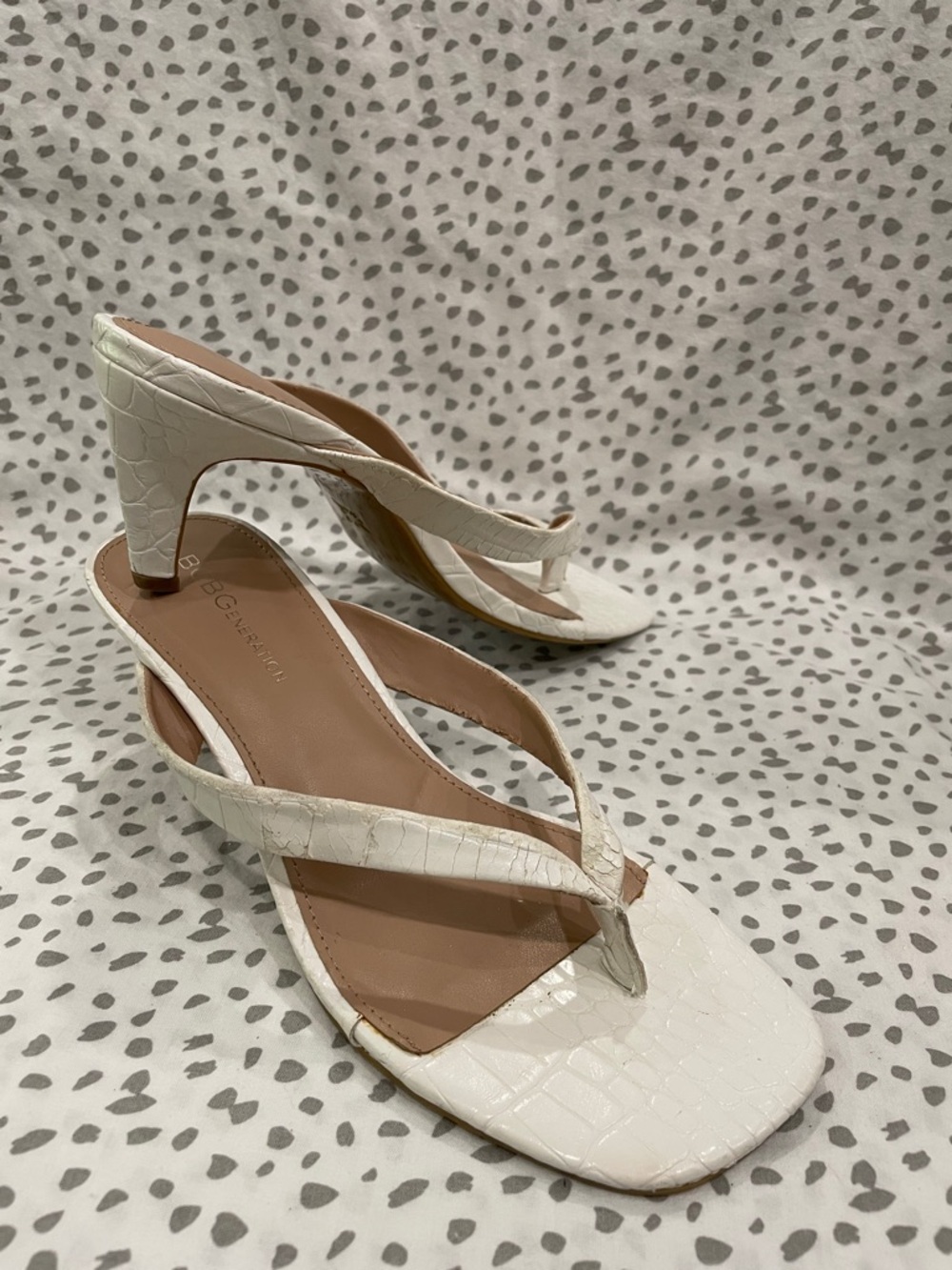 Women's White Croc-Embossed Thong Heels